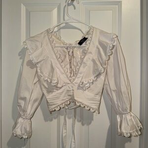 Vici Cream Lace-Trimmed Blouse